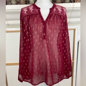 Bila boho beaded sheer blouse w/ gorgeous lace front & back gold beads & paisley